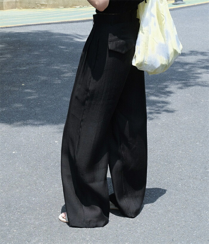 ワイドパンツ レディース きれいめ 夏 冷感 涼しい ひんやり ロング ロングパンツ ワイド タックパンツ テンセル 透け感 透け タック ハイウエスト ボトムス ボトム ガウチョ フレアパンツ ズボ