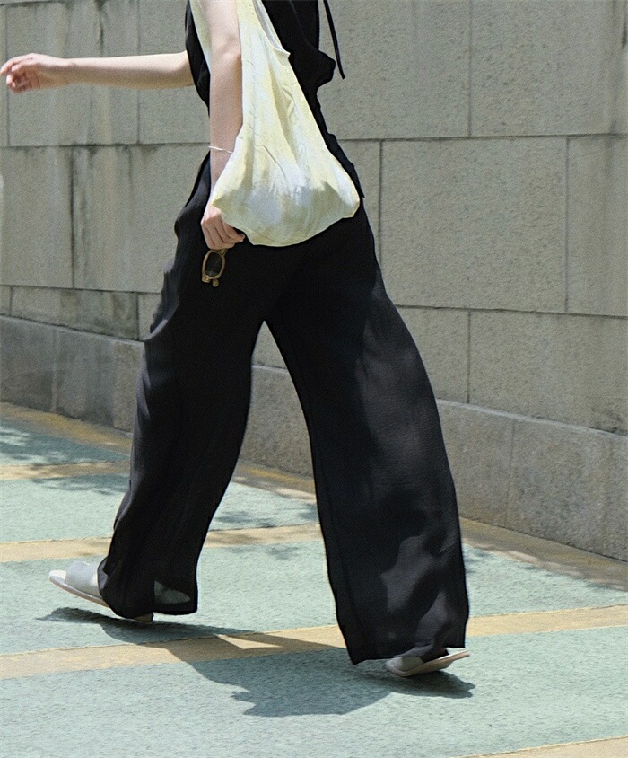 ワイドパンツ レディース きれいめ 夏 冷感 涼しい ひんやり ロング ロングパンツ ワイド タックパンツ テンセル 透け感 透け タック ハイウエスト ボトムス ボトム ガウチョ フレアパンツ ズボ