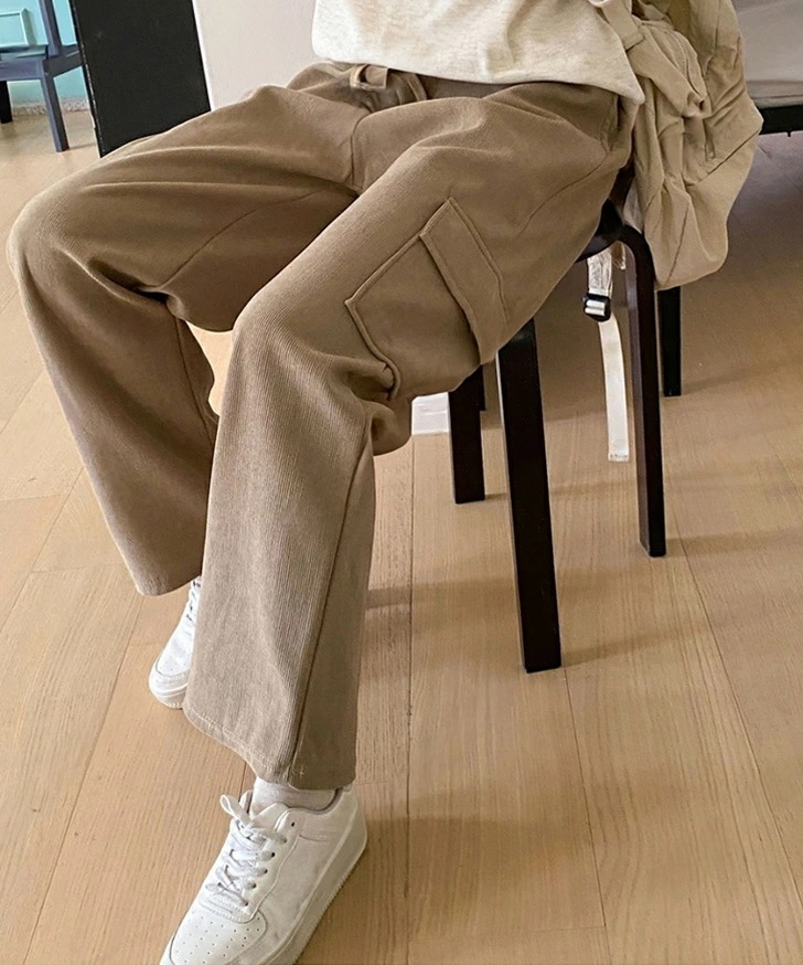 コーデュロイドローストリングカーゴワイドパンツ レディース ボトムス 秋 冬 ワイドパンツ カーゴパンツ ストレートパンツ ポケット サイドポケット フラップポケット コーデュロイ 厚手 柔らかい ふ