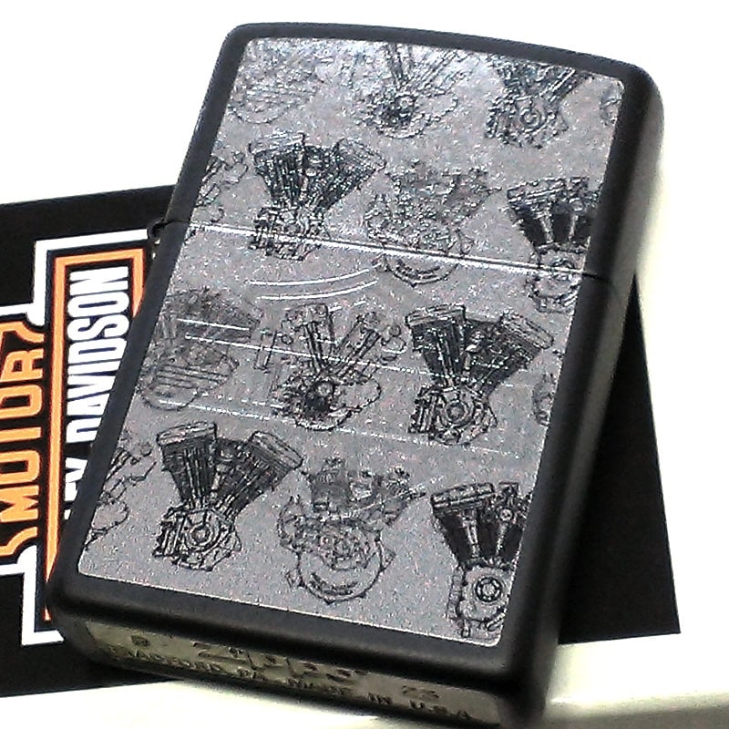 ZIPPO ハーレー ダビッドソン エンジン ロゴ マットブラック 黒 かっこいい ジッポライター 渋い おしゃれ メンズ プレゼント レディース ギフト