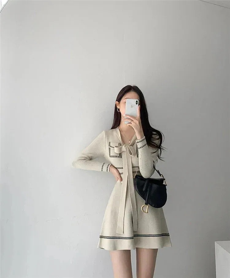 簡単にサマ見え コカラーマッチング 減齢 バンディング ニット 長袖 ワンピース スリム おしゃれな 簡単にサマ見え コカラーマッチング 減齢 バンディング ニット 長袖 ワンピース スリム おしゃれな