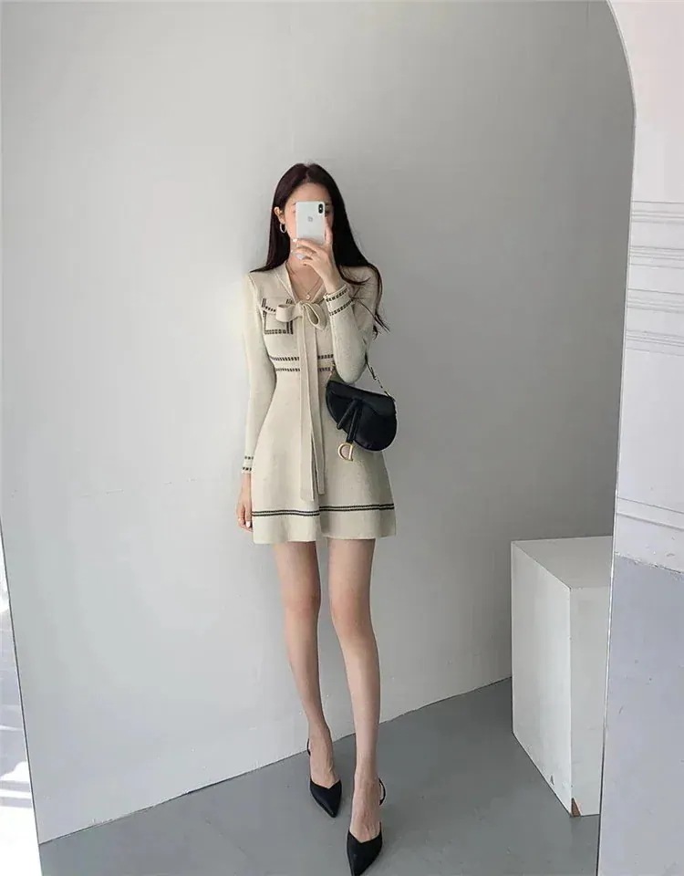 簡単にサマ見え コカラーマッチング 減齢 バンディング ニット 長袖 ワンピース スリム おしゃれな 簡単にサマ見え コカラーマッチング 減齢 バンディング ニット 長袖 ワンピース スリム おしゃれな