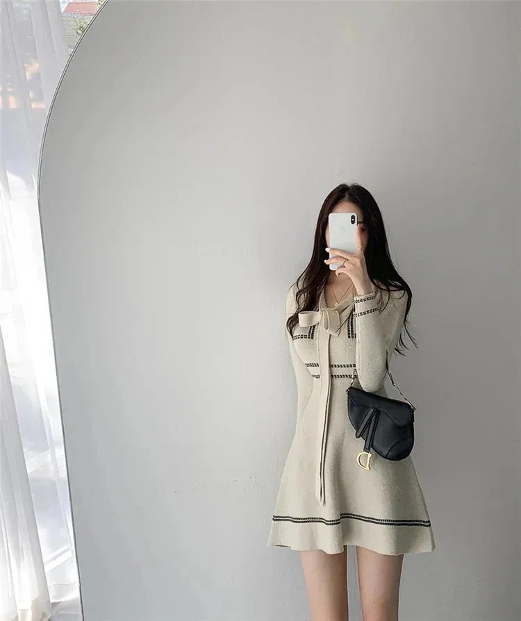 簡単にサマ見え コカラーマッチング 減齢 バンディング ニット 長袖 ワンピース スリム おしゃれな 簡単にサマ見え コカラーマッチング 減齢 バンディング ニット 長袖 ワンピース スリム おしゃれな