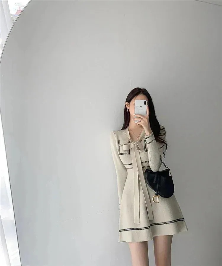 簡単にサマ見え コカラーマッチング 減齢 バンディング ニット 長袖 ワンピース スリム おしゃれな 簡単にサマ見え コカラーマッチング 減齢 バンディング ニット 長袖 ワンピース スリム おしゃれな