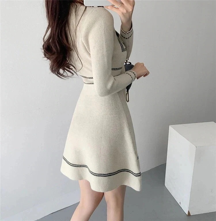 簡単にサマ見え コカラーマッチング 減齢 バンディング ニット 長袖 ワンピース スリム おしゃれな 簡単にサマ見え コカラーマッチング 減齢 バンディング ニット 長袖 ワンピース スリム おしゃれな