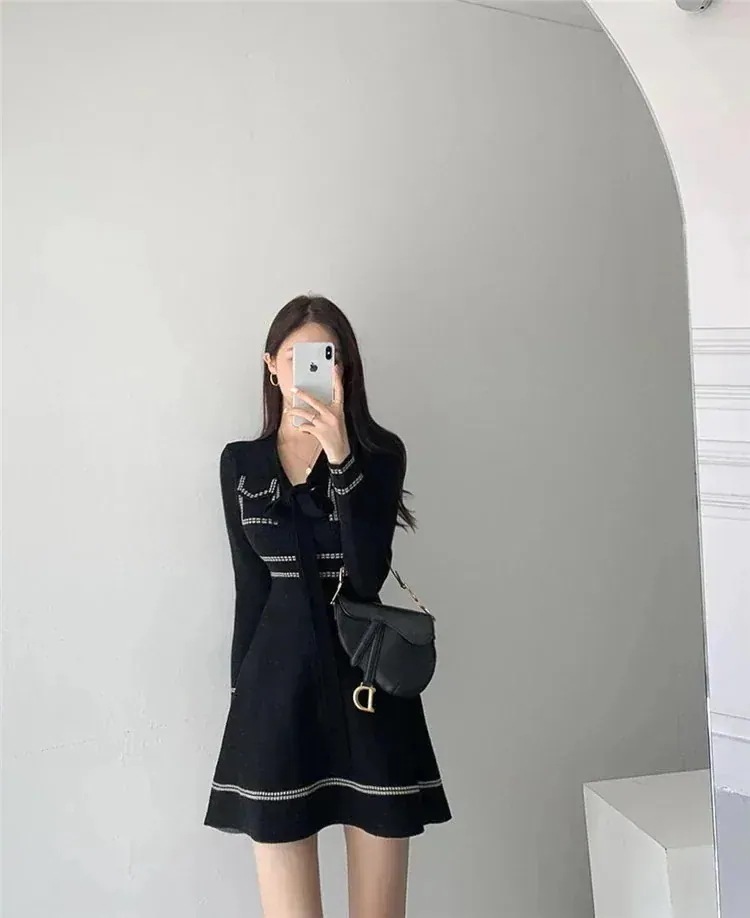 簡単にサマ見え コカラーマッチング 減齢 バンディング ニット 長袖 ワンピース スリム おしゃれな 簡単にサマ見え コカラーマッチング 減齢 バンディング ニット 長袖 ワンピース スリム おしゃれな