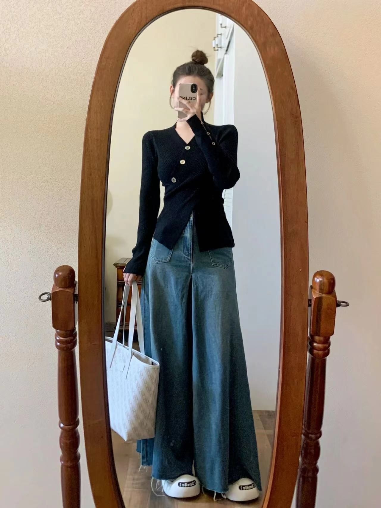 秋の雰囲気軽熟小柄塩黒長袖セータージーンズ高級感2点セット女 秋の雰囲気軽熟小柄塩黒長袖セータージーンズ高級感2点セット女