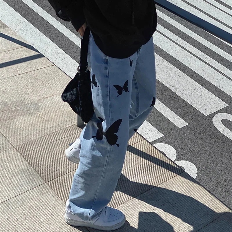 【急速出荷!】23プラスサイズのファットシスタールーズジーンズレディース新作ストレートブスリミングバタフライワ