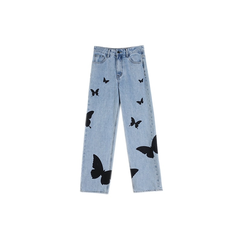 【急速出荷!】23プラスサイズのファットシスタールーズジーンズレディース新作ストレートブスリミングバタフライワ