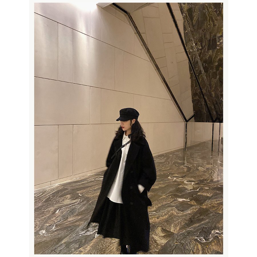 チェスターコート レディース 秋冬 40代 チェスターコート 黒 ロング丈 ラシャコートひざ下 厚手