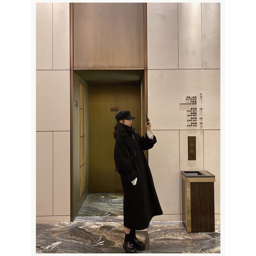 チェスターコート レディース 秋冬 40代 チェスターコート 黒 ロング丈 ラシャコートひざ下 厚手