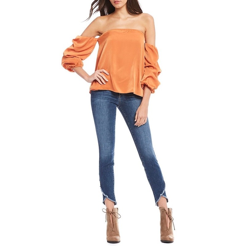 シュガーリップス レディース トップス ブラウス・シャツ【Sugarlips Off-the-Shoulder Ruched Bubble Sleeve Blouse】Amber シュガーリップス レディース トップス ブラウス・シャツ【Sugarlips Off-the-Shoulder Ruched Bubble Sleeve Blouse】Amber