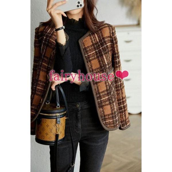 【急速出荷 2025年新作】ツイードジャケット レディース 40代 長袖ノーカラージャケット チェック柄 ショット丈ツイードコート 春コート 薄手アウター 秋服 韓国風 通勤OL 30代 50代 【急速出荷 2025年新作】ツイードジャケット レディース 40代 長袖ノーカラージャケット チェック柄 ショット丈ツイードコート 春コート 薄手アウター 秋服 韓国風 通勤OL 30代 50代