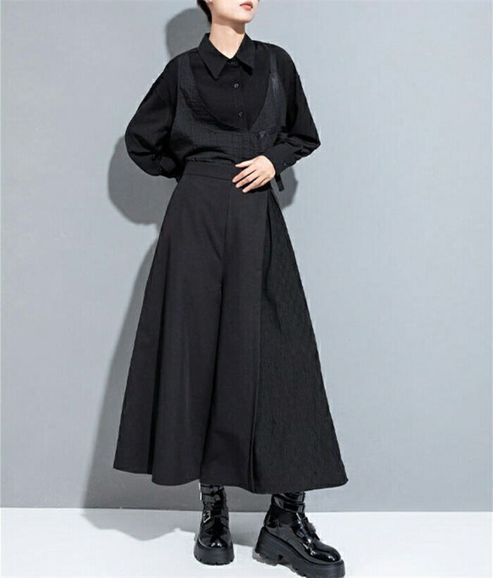 タックワイドパンツ レディース ボトムス アシンメトリーパンツ ガウチョパンツ モード系 ワイドパンツ 変形 スカーチョ ボリューム ロングパンツ デザインパンツ イージーパンツ 低身長 高身長 長ズ