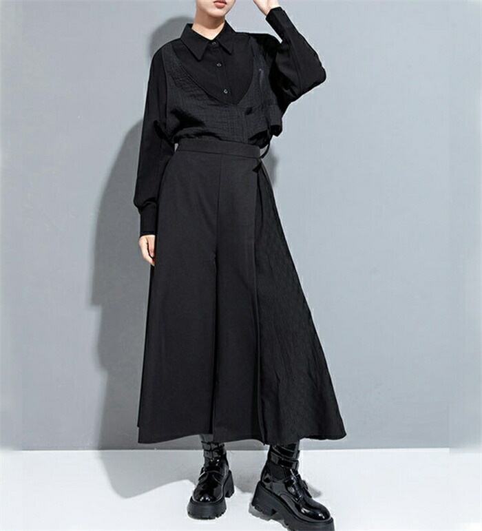 タックワイドパンツ レディース ボトムス アシンメトリーパンツ ガウチョパンツ モード系 ワイドパンツ 変形 スカーチョ ボリューム ロングパンツ デザインパンツ イージーパンツ 低身長 高身長 長ズ