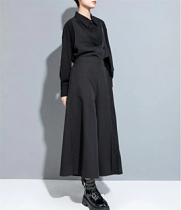 タックワイドパンツ レディース ボトムス アシンメトリーパンツ ガウチョパンツ モード系 ワイドパンツ 変形 スカーチョ ボリューム ロングパンツ デザインパンツ イージーパンツ 低身長 高身長 長ズ