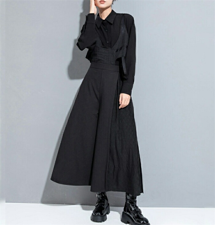 タックワイドパンツ レディース ボトムス アシンメトリーパンツ ガウチョパンツ モード系 ワイドパンツ 変形 スカーチョ ボリューム ロングパンツ デザインパンツ イージーパンツ 低身長 高身長 長ズ