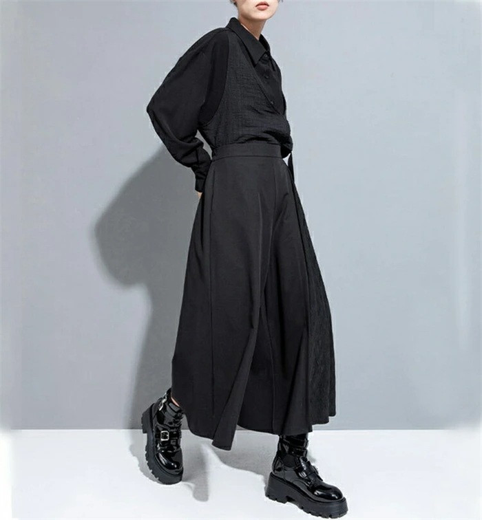 タックワイドパンツ レディース ボトムス アシンメトリーパンツ ガウチョパンツ モード系 ワイドパンツ 変形 スカーチョ ボリューム ロングパンツ デザインパンツ イージーパンツ 低身長 高身長 長ズ