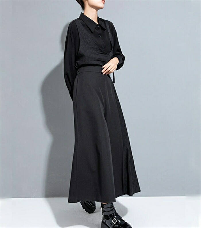 タックワイドパンツ レディース ボトムス アシンメトリーパンツ ガウチョパンツ モード系 ワイドパンツ 変形 スカーチョ ボリューム ロングパンツ デザインパンツ イージーパンツ 低身長 高身長 長ズ