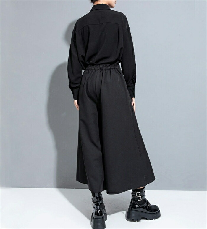 タックワイドパンツ レディース ボトムス アシンメトリーパンツ ガウチョパンツ モード系 ワイドパンツ 変形 スカーチョ ボリューム ロングパンツ デザインパンツ イージーパンツ 低身長 高身長 長ズ