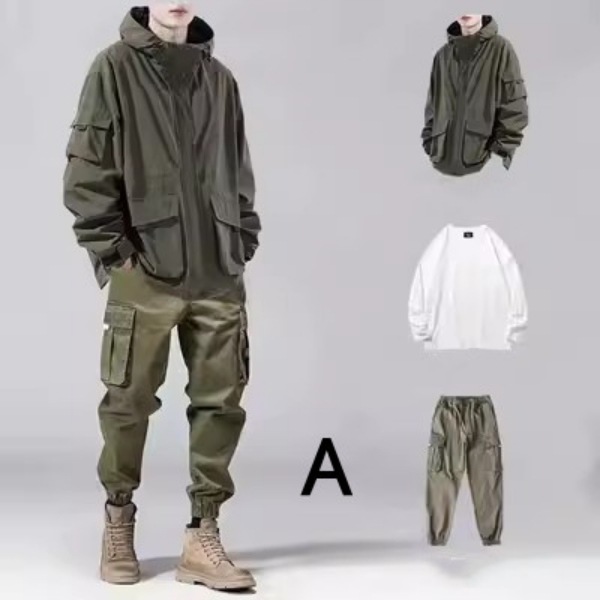 ジャケット Tシャツ パンツ メンズ 3点セット セットアップ 上下セット ボトムス 長袖 コート カジュアル アウター 防寒 暖かい