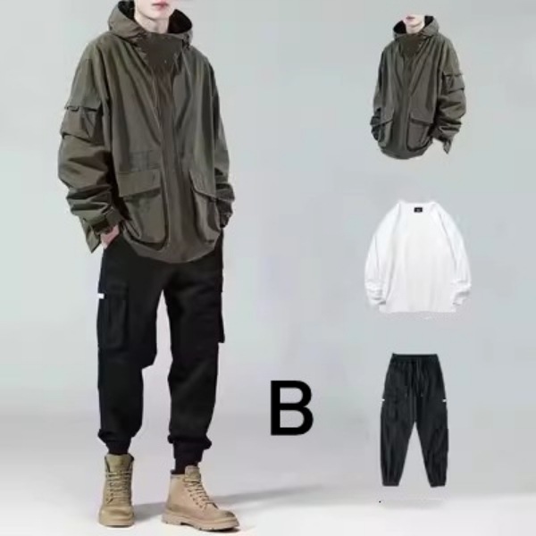 ジャケット Tシャツ パンツ メンズ 3点セット セットアップ 上下セット ボトムス 長袖 コート カジュアル アウター 防寒 暖かい