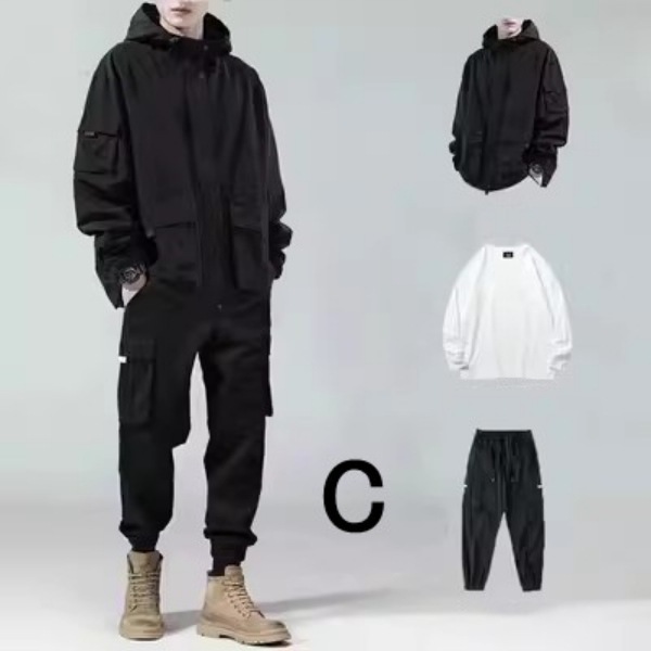 ジャケット Tシャツ パンツ メンズ 3点セット セットアップ 上下セット ボトムス 長袖 コート カジュアル アウター 防寒 暖かい