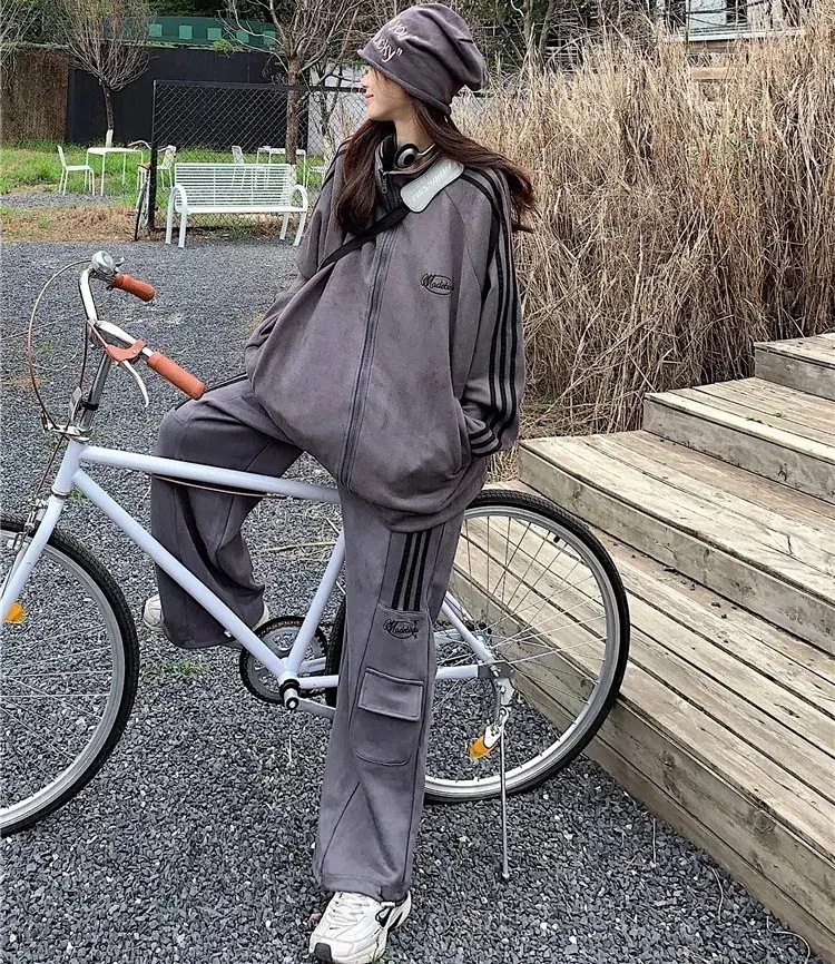 ファスナー スウェットパンツ 上下セット 長袖 春 カーゴパンツ 秋 ジャケット パーカー + スウェット 2色 レディース ジョガーパンツ トップス 運動着 スポーツウエア ダンス 通学