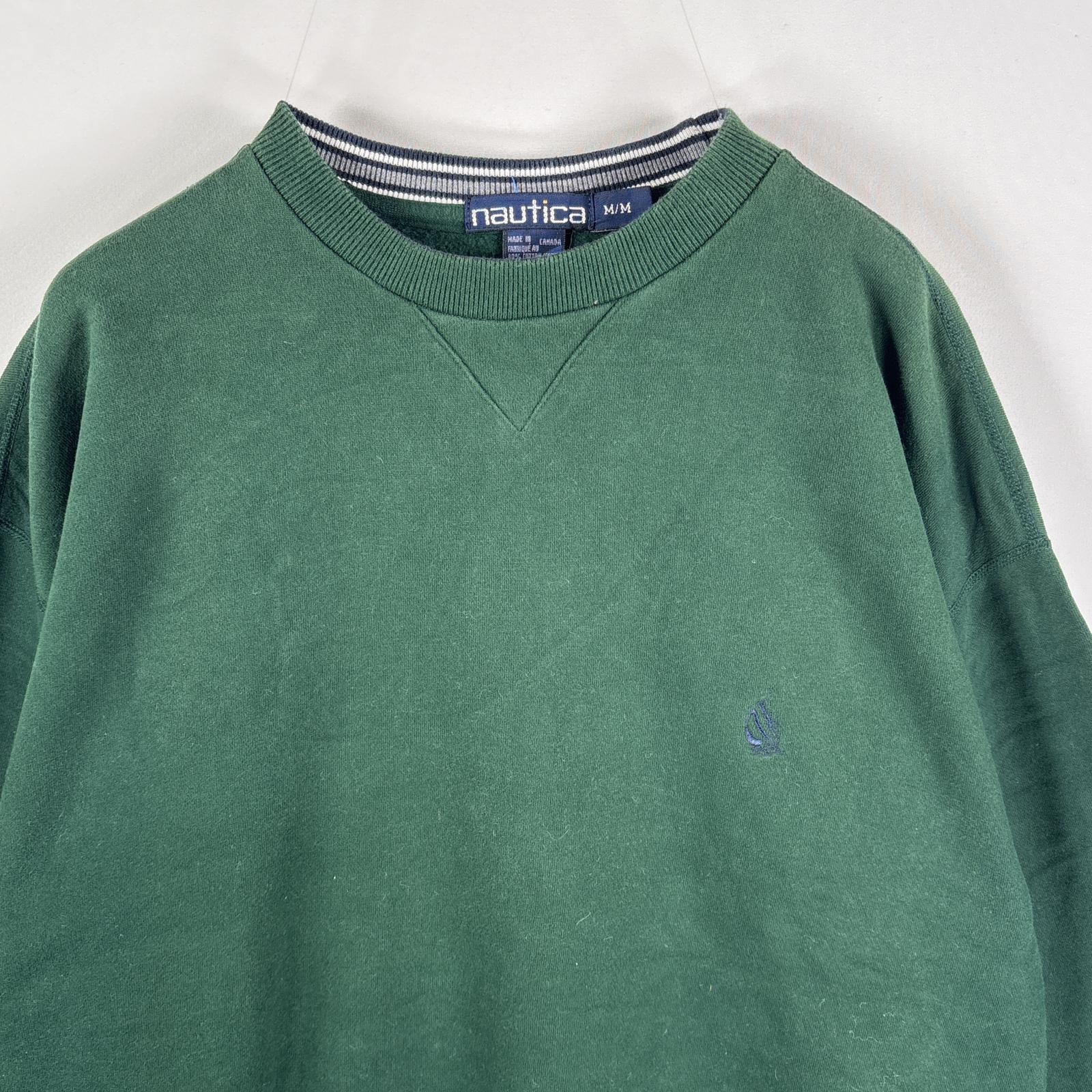 古着 90s/90年代 スウェット クルーネック 前Vガゼット ワンポイントロゴ刺繍 M グリーン メンズ 古着 90s/90年代 スウェット クルーネック 前Vガゼット ワンポイントロゴ刺繍 M グリーン メンズ