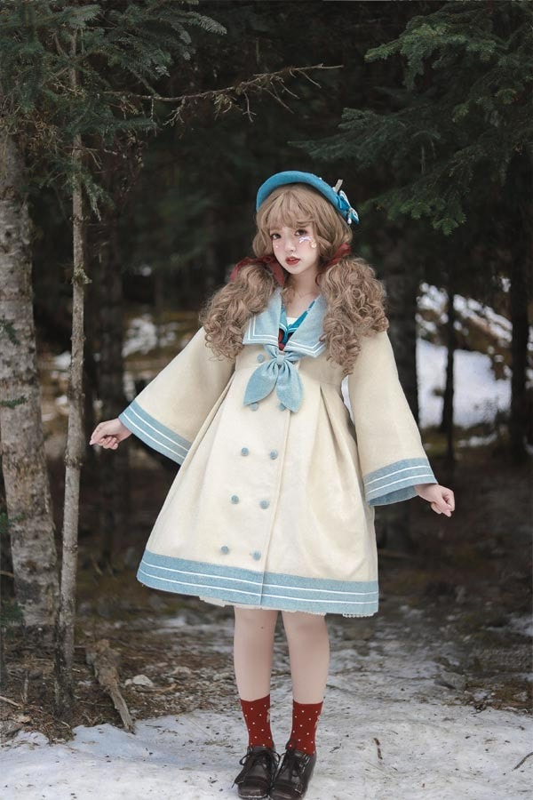 【無料】ステンカラーコート ロリータ 冬服 膝丈 セーラーコート レディース ジャケット ミディアムコート コート ロリータコート ロリータアウター トップス 学生 通学 通勤 着瘦せ 秋 冬 衣装