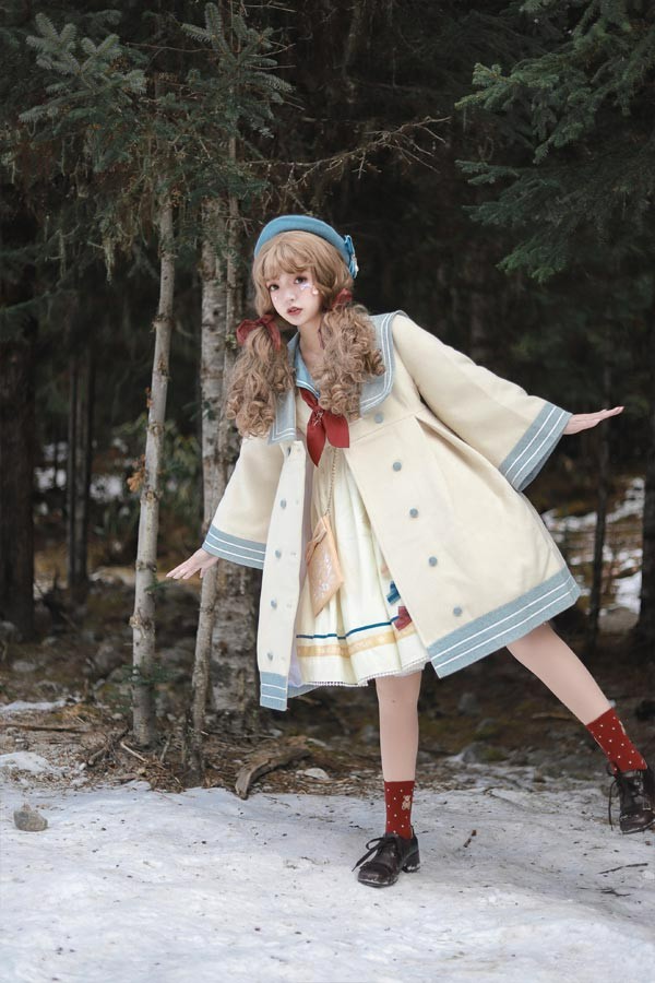 【無料】ステンカラーコート ロリータ 冬服 膝丈 セーラーコート レディース ジャケット ミディアムコート コート ロリータコート ロリータアウター トップス 学生 通学 通勤 着瘦せ 秋 冬 衣装