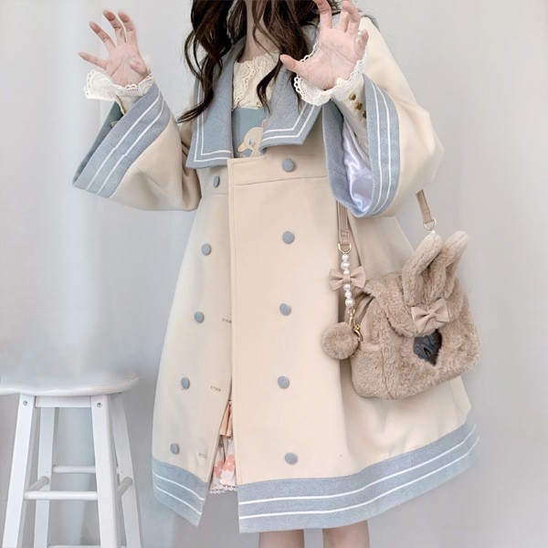 【無料】ステンカラーコート ロリータ 冬服 膝丈 セーラーコート レディース ジャケット ミディアムコート コート ロリータコート ロリータアウター トップス 学生 通学 通勤 着瘦せ 秋 冬 衣装