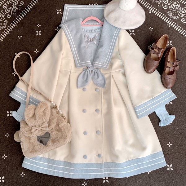【無料】ステンカラーコート ロリータ 冬服 膝丈 セーラーコート レディース ジャケット ミディアムコート コート ロリータコート ロリータアウター トップス 学生 通学 通勤 着瘦せ 秋 冬 衣装