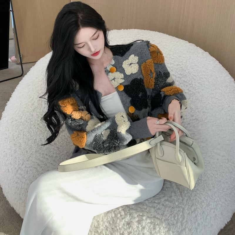 アウター ジャケット ショート丈 花柄 長袖 ラウンドネック ボタン シングルブレスト