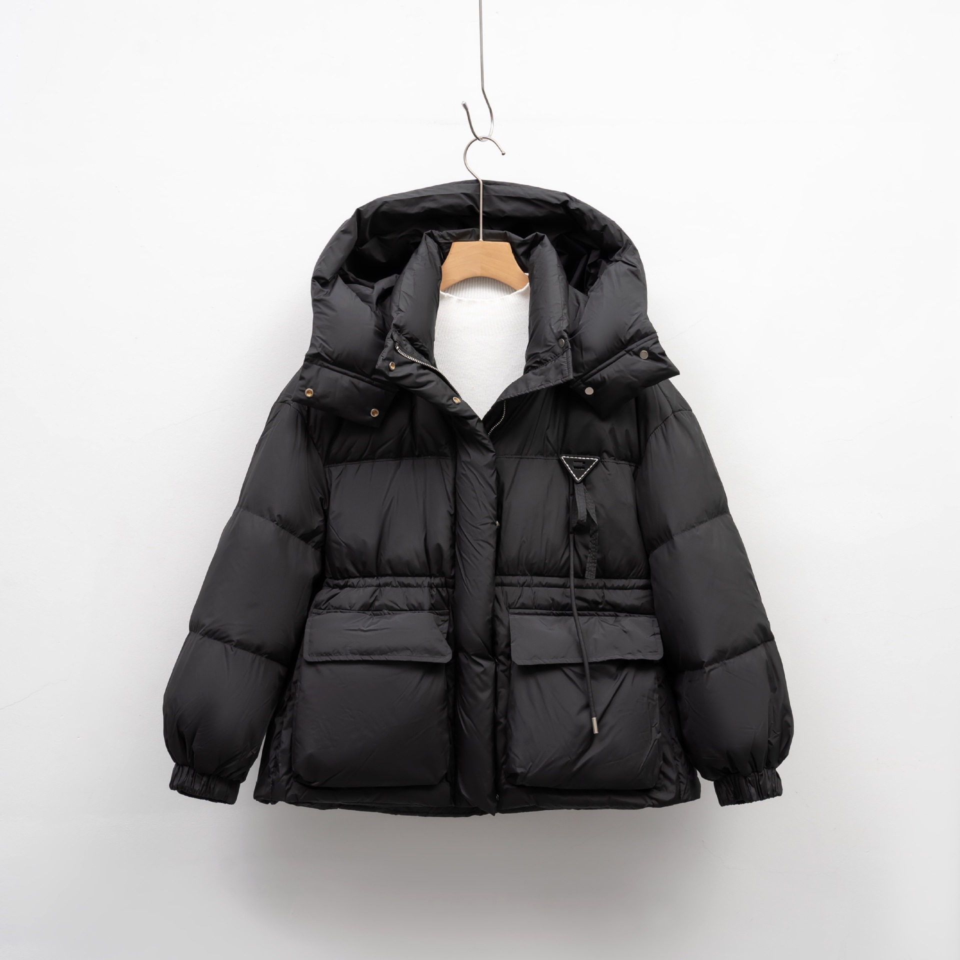 平湖秋冬新作ショートフード付き厚手ルーズパンホワイトダックダウンファッション暖かいジャケットダウンジャケットレディース