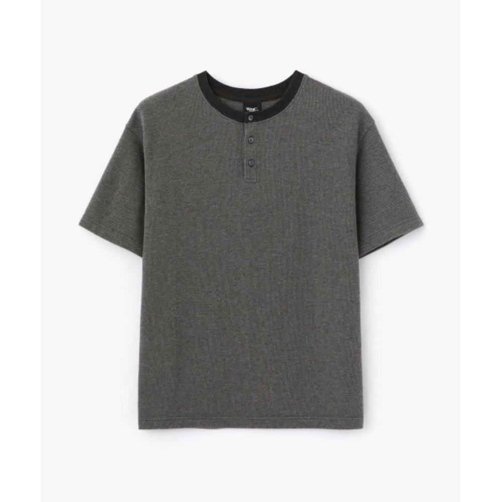 WMC Waffle Texture Henley Neck Short Sleeve T-Shirt CHAR WMC Waffle Texture Henley Neck Short Sleeve T-Shirt CHAR