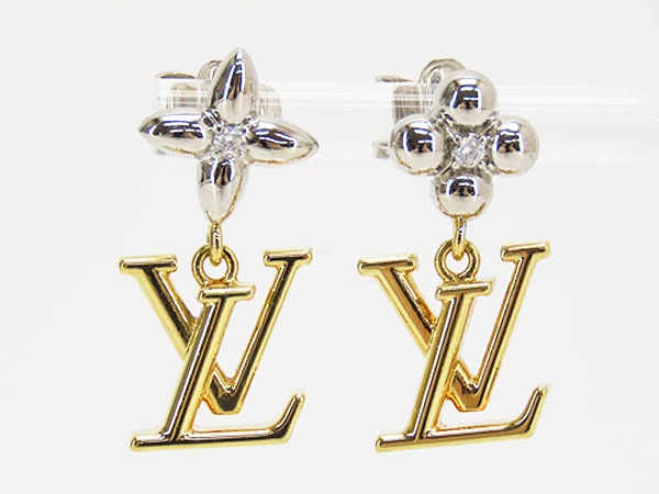 美品ルイヴィトンパンダントLVアイコニックフラワーピアスフラワーグラムスイングピアスゴールドシルバーM01287 美品ルイヴィトンパンダントLVアイコニックフラワーピアスフラワーグラムスイングピアスゴールドシルバーM01287