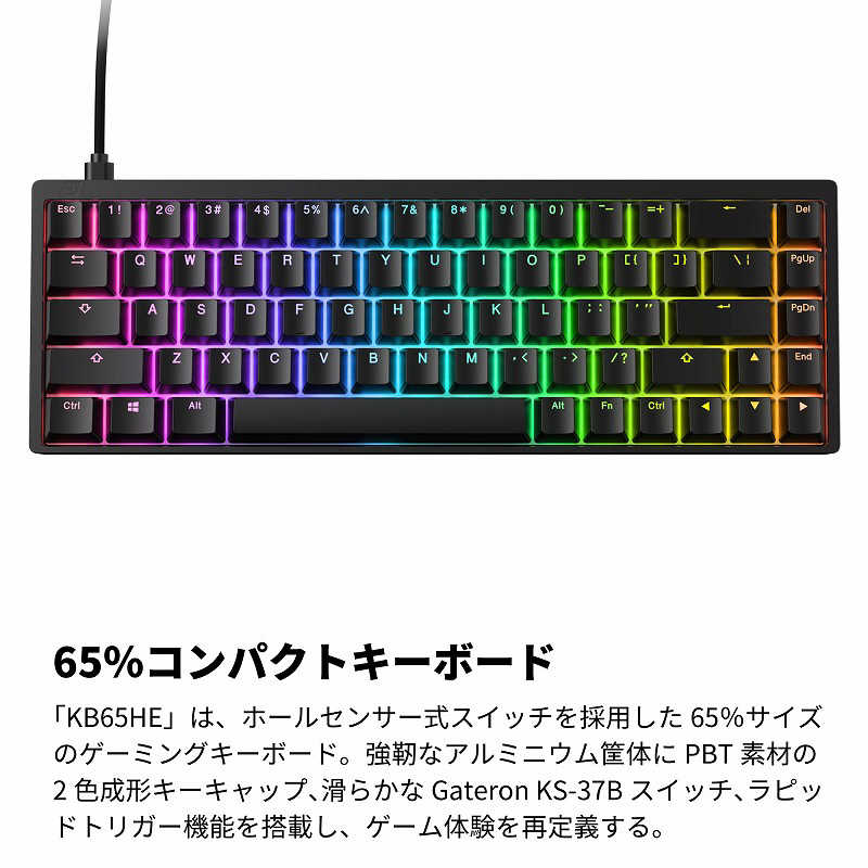 エンドゲームギア　ゲーミングキーボード KB65HE RGB ラピッドトリガー ［有線 /USB-A＋USB-C］ ブラック　EGG-KB65HE-GUS