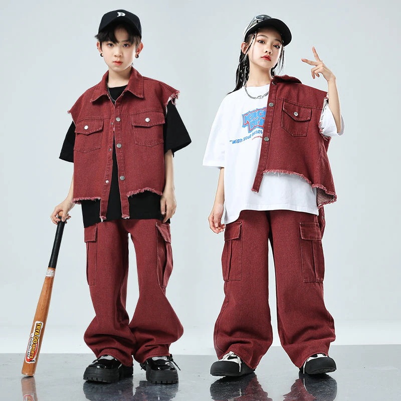 子供の街のダンスのファッション服hiphopヒップホップのデニムの馬甲の男の子の出演服のスーツの女の子のジャズダンス 子供の街のダンスのファッション服hiphopヒップホップのデニムの馬甲の男の子の出演服のスーツの女の子のジャズダンス