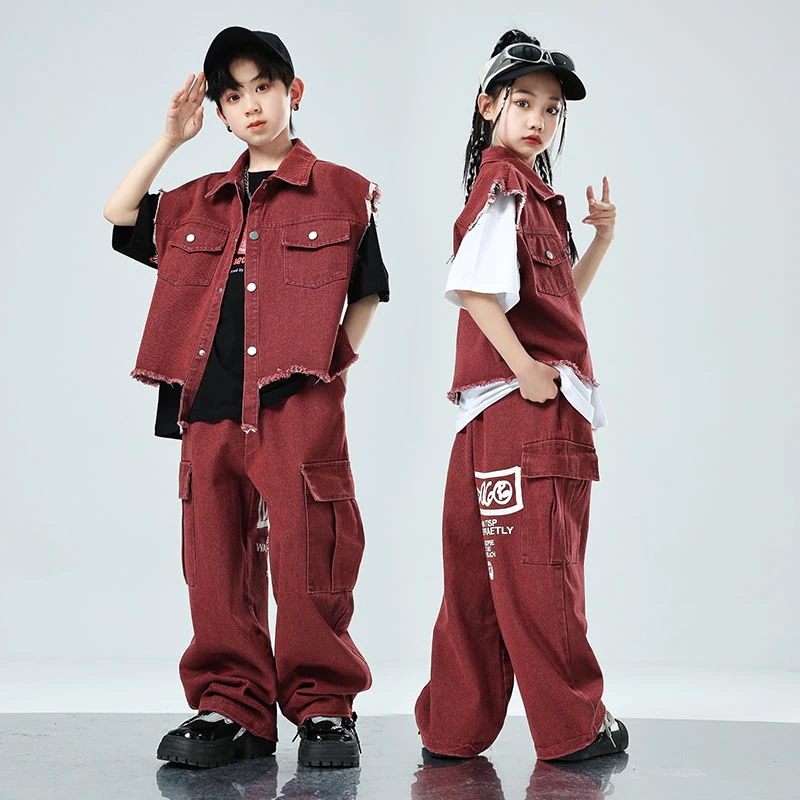 子供の街のダンスのファッション服hiphopヒップホップのデニムの馬甲の男の子の出演服のスーツの女の子のジャズダンス 子供の街のダンスのファッション服hiphopヒップホップのデニムの馬甲の男の子の出演服のスーツの女の子のジャズダンス