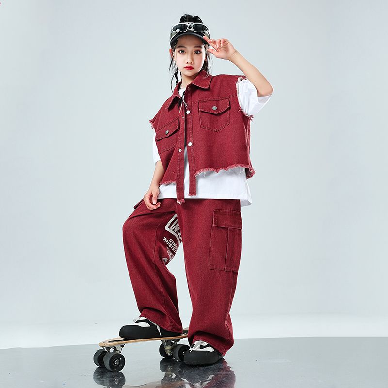 子供の街のダンスのファッション服hiphopヒップホップのデニムの馬甲の男の子の出演服のスーツの女の子のジャズダンス 子供の街のダンスのファッション服hiphopヒップホップのデニムの馬甲の男の子の出演服のスーツの女の子のジャズダンス