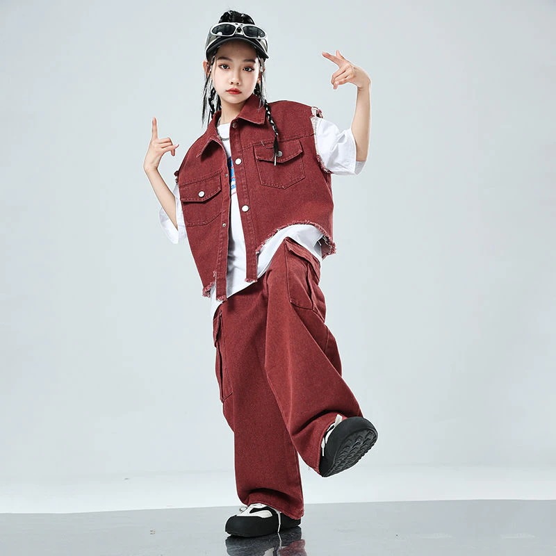 子供の街のダンスのファッション服hiphopヒップホップのデニムの馬甲の男の子の出演服のスーツの女の子のジャズダンス 子供の街のダンスのファッション服hiphopヒップホップのデニムの馬甲の男の子の出演服のスーツの女の子のジャズダンス