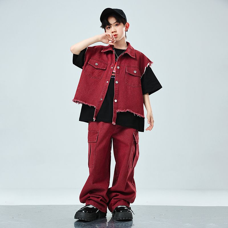 子供の街のダンスのファッション服hiphopヒップホップのデニムの馬甲の男の子の出演服のスーツの女の子のジャズダンス 子供の街のダンスのファッション服hiphopヒップホップのデニムの馬甲の男の子の出演服のスーツの女の子のジャズダンス