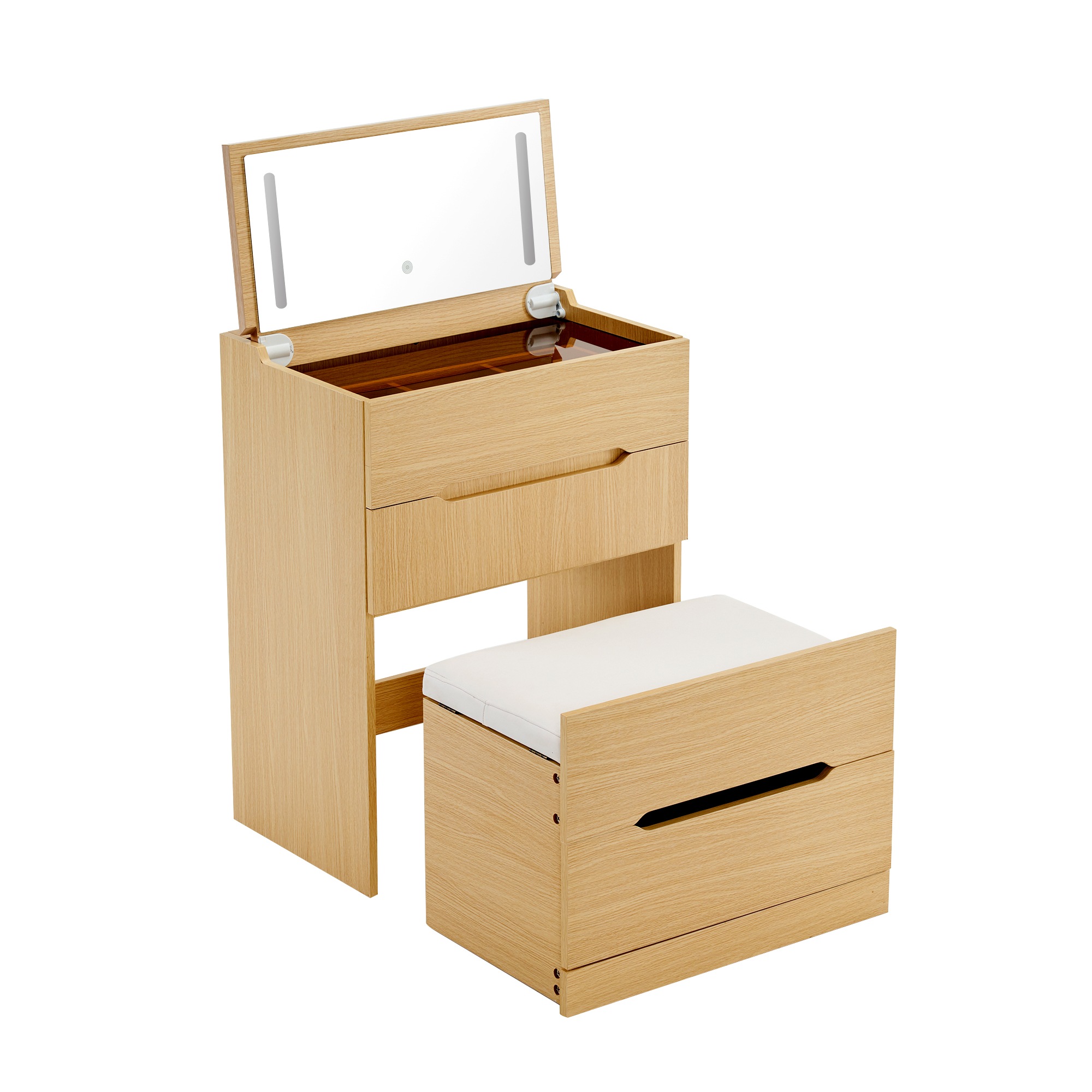 国内発送！ドレッサー 化粧台 ドレッサーセット 3色調節 鏡台 LEDミラー コンパクト 引き出し付き デスク スツール付き 収納 可愛い おしゃれ メイク台 化粧台 収納 化粧テーブル 収納付き 椅