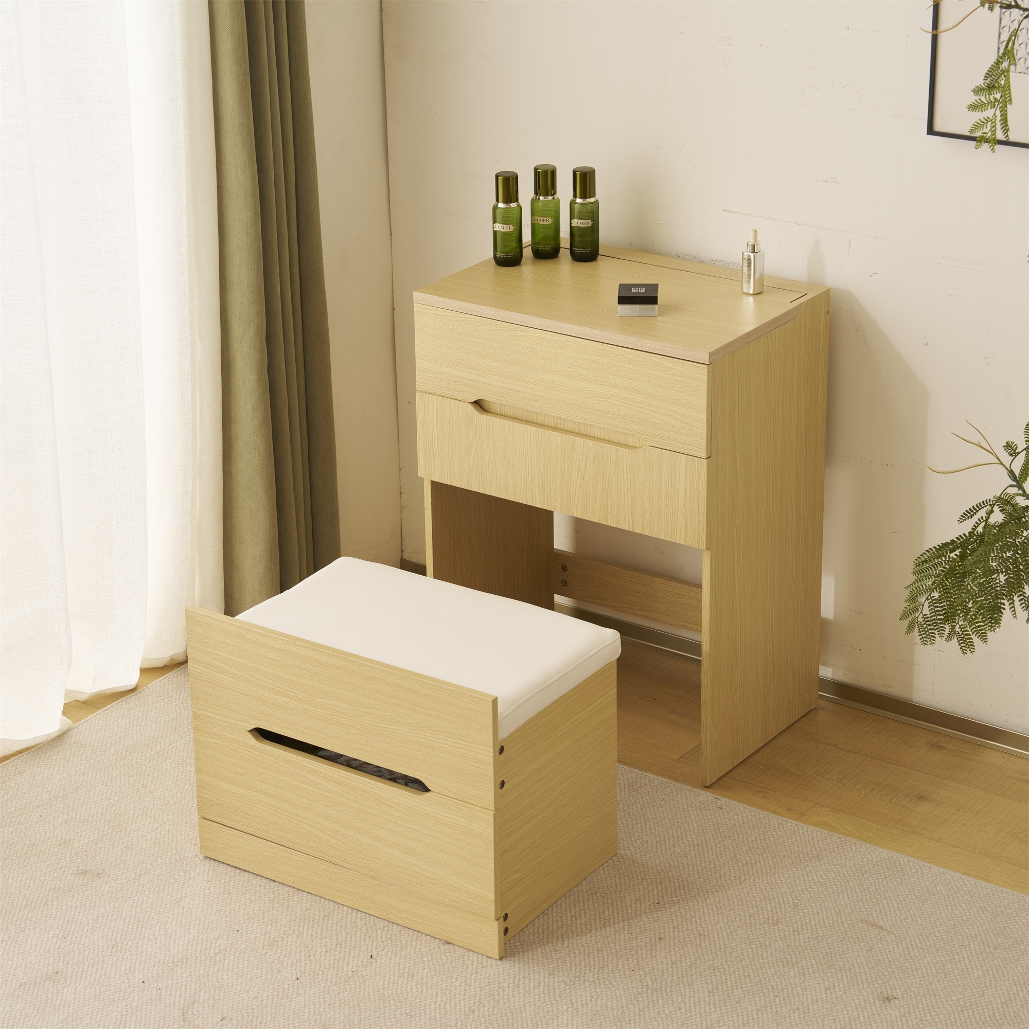 国内発送！ドレッサー 化粧台 ドレッサーセット 3色調節 鏡台 LEDミラー コンパクト 引き出し付き デスク スツール付き 収納 可愛い おしゃれ メイク台 化粧台 収納 化粧テーブル 収納付き 椅