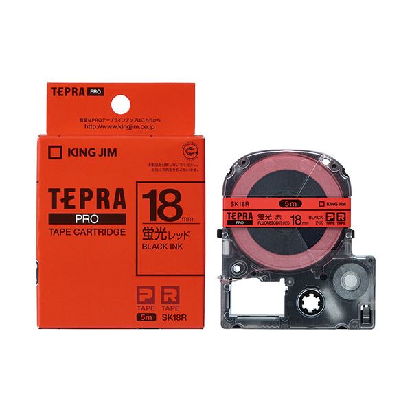 (まとめ) キングジム テプラ PRO テープカートリッジ 18mm 蛍光レッド／黒文字 SK18R 1個 (×10セット)