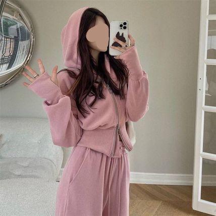 セットアップ ルームウェア スポーツウェア セーター スウェット ジャージ 部屋着 ジッパー ワイドパンツ ミモレ ミモレ丈 ロング ロング丈 長袖 スリム 細身 フード付き ファスナー 上下セット