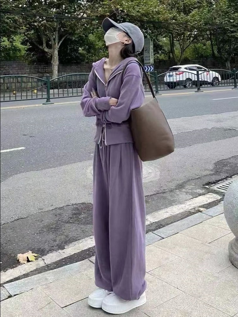 セットアップ ルームウェア スポーツウェア セーター スウェット ジャージ 部屋着 ジッパー ワイドパンツ ミモレ ミモレ丈 ロング ロング丈 長袖 スリム 細身 フード付き ファスナー 上下セット