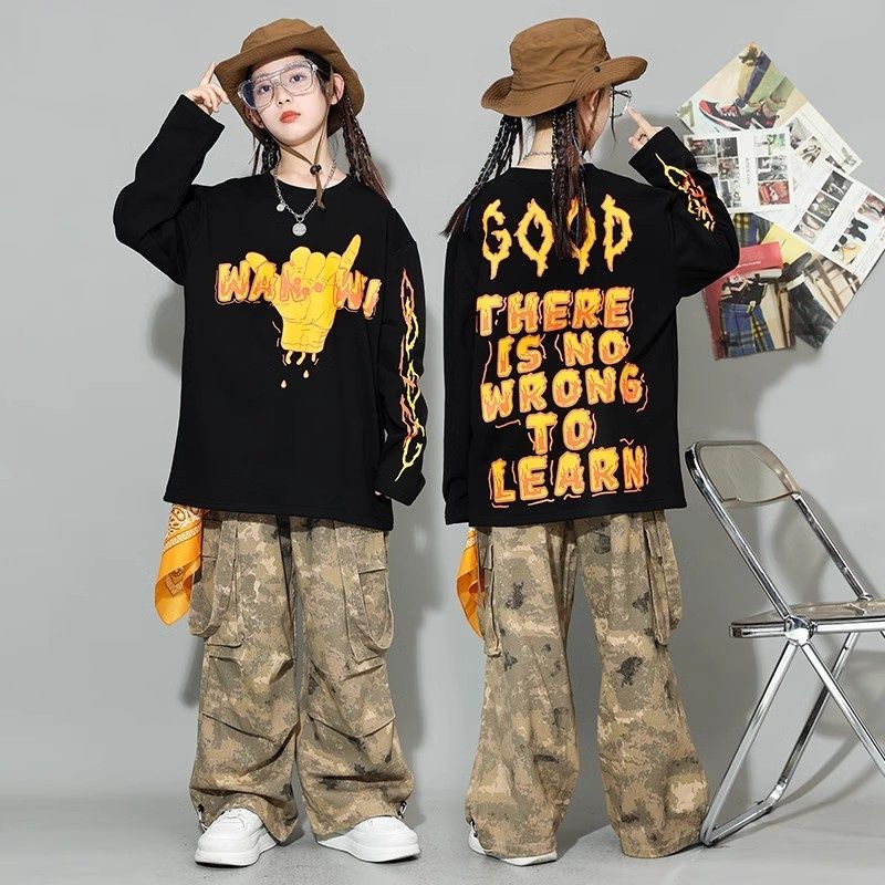 子供の街のダンスのファッション服のヒップホップのスーツのhiphopのゆったりした衛の女の子のジャズのダンスの子供のショーの公演服 子供の街のダンスのファッション服のヒップホップのスーツのhiphopのゆったりした衛の女の子のジャズのダンスの子供のショーの公演服