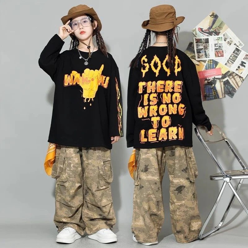 子供の街のダンスのファッション服のヒップホップのスーツのhiphopのゆったりした衛の女の子のジャズのダンスの子供のショーの公演服 子供の街のダンスのファッション服のヒップホップのスーツのhiphopのゆったりした衛の女の子のジャズのダンスの子供のショーの公演服